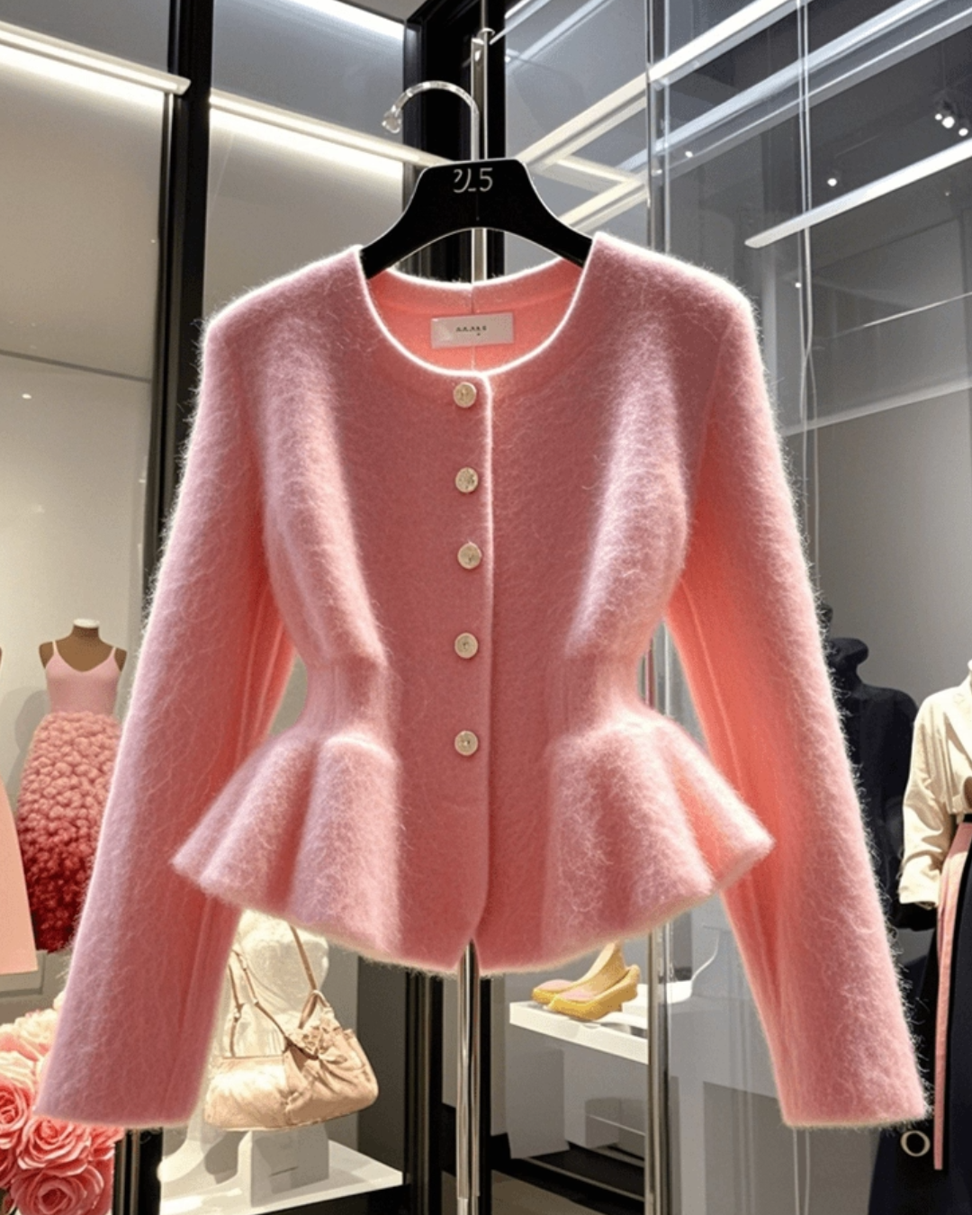 ピンクペプラムニットカーディガン - 00002