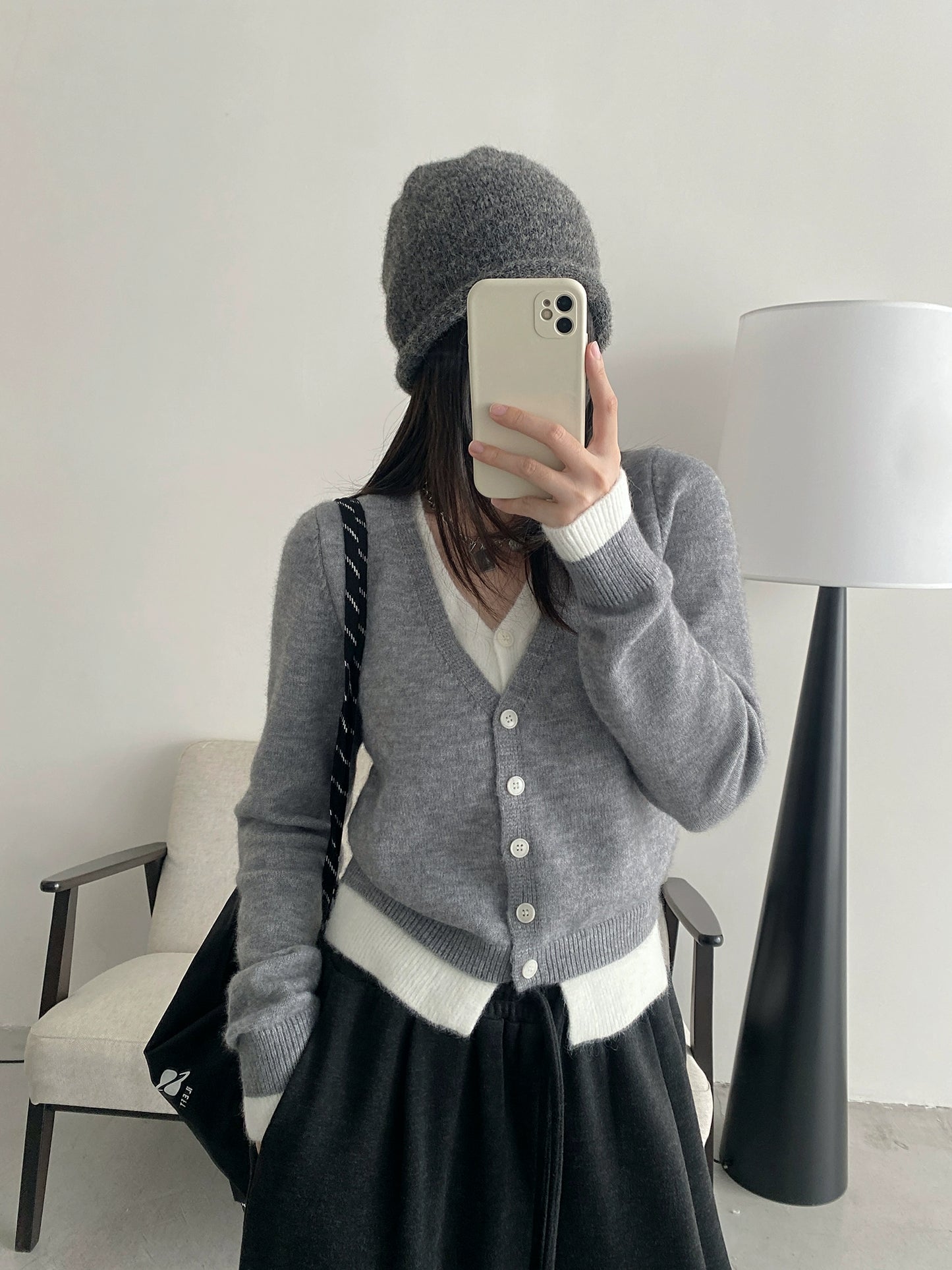 ツートーンカラーカーディガン - 00056