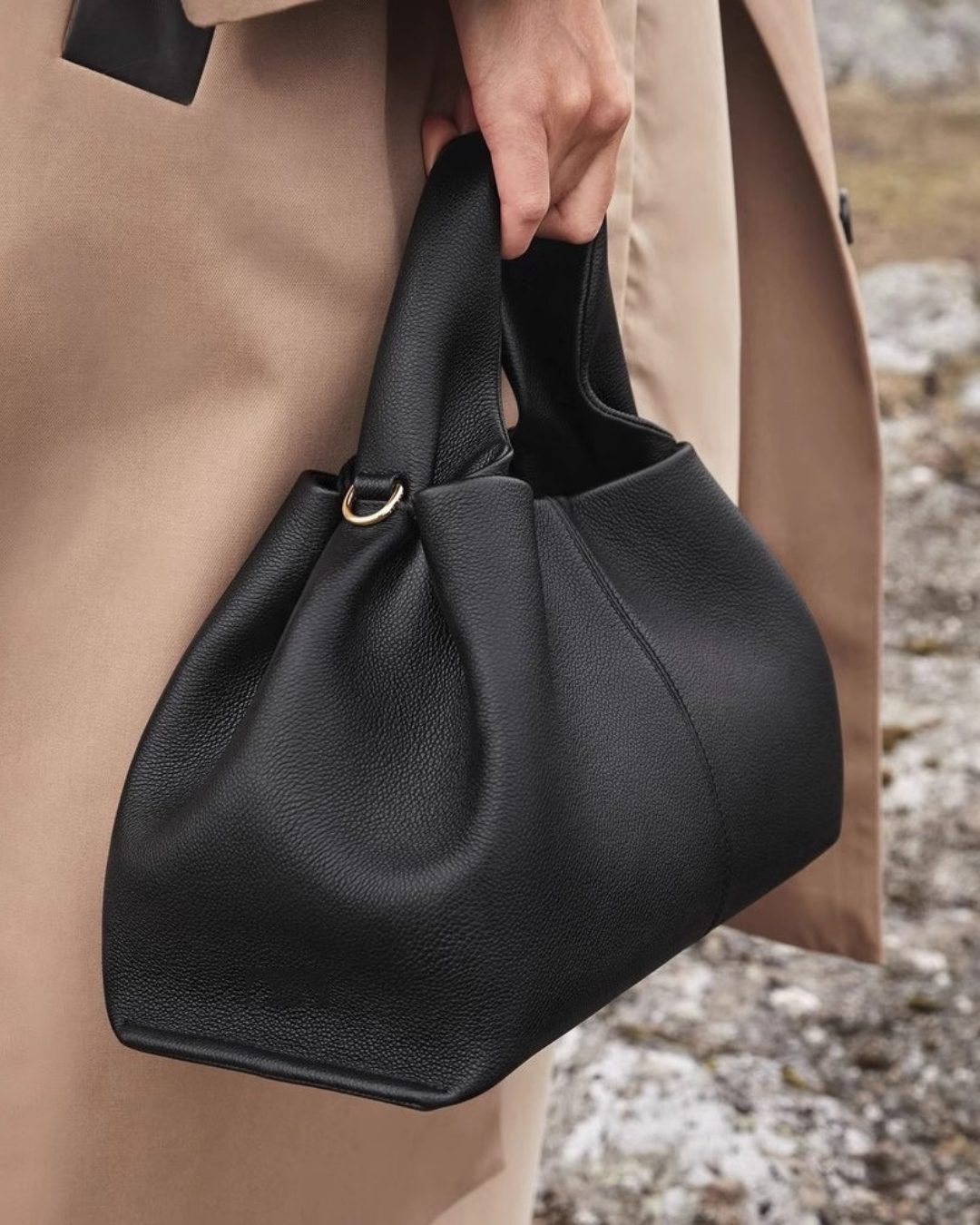 レザータッチギャザーハンドバッグ - 00033