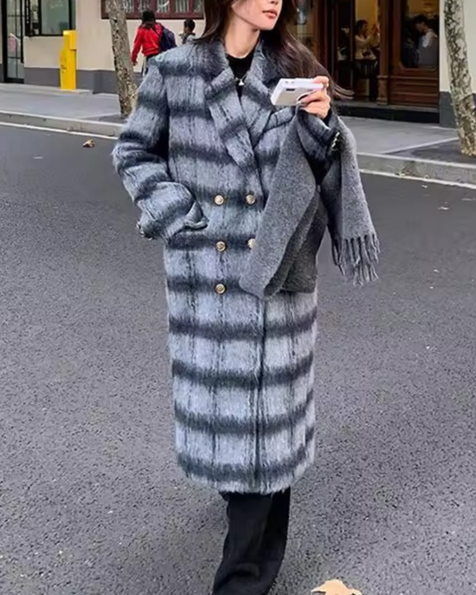 モヘアチェックロングコート - 00050