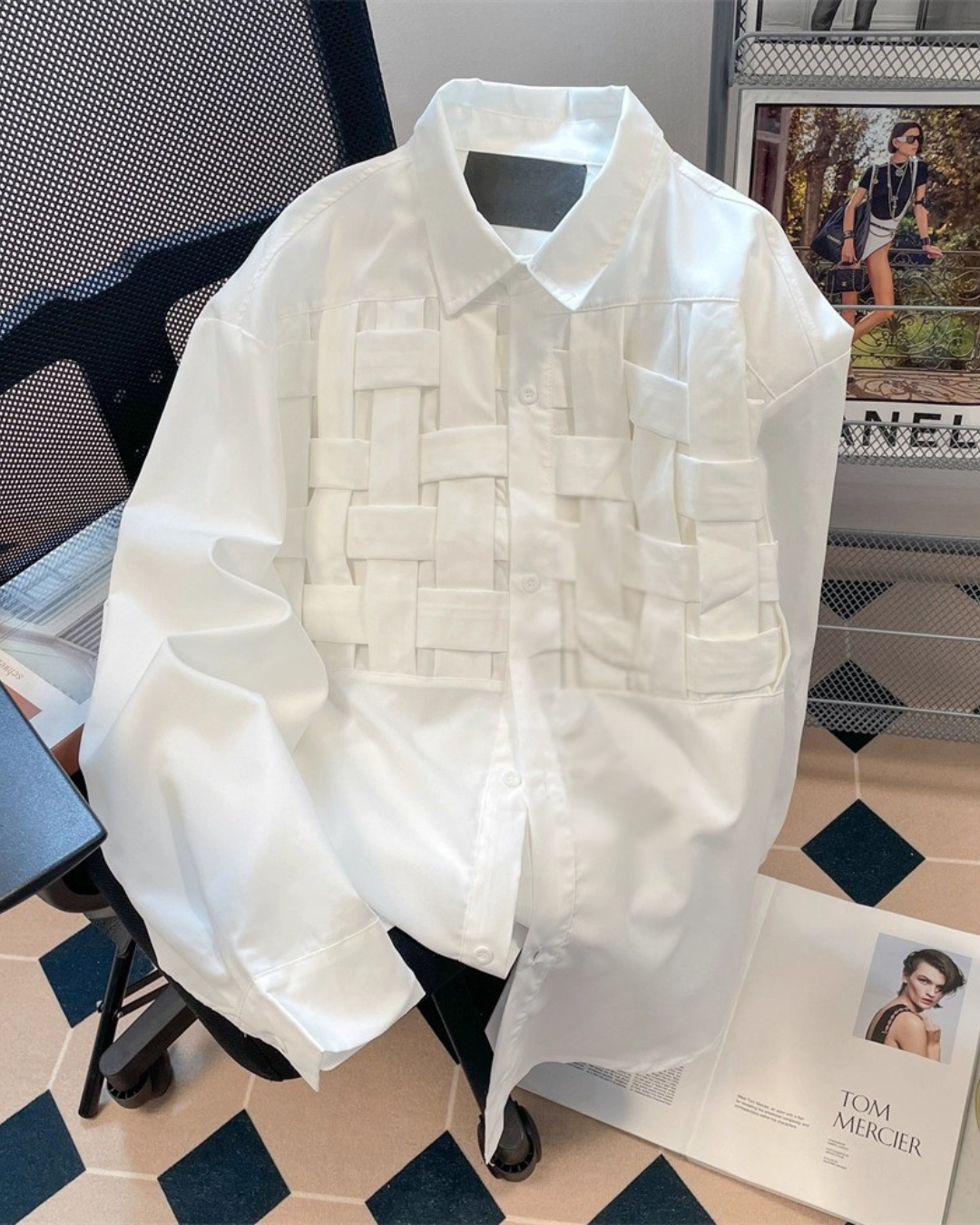 ホワイトデザインシャツ - 00011