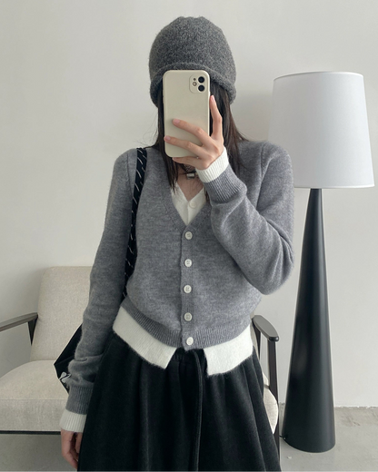 ツートーンカラーカーディガン - 00056