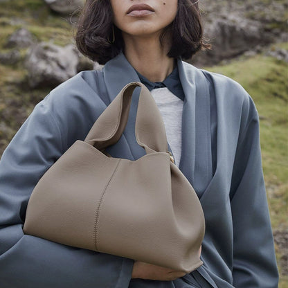 レザータッチギャザーハンドバッグ - 00033