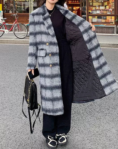 モヘアチェックロングコート - 00050