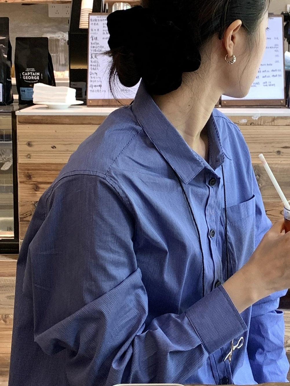 ブルーチェックシャツセットアップ - 00028