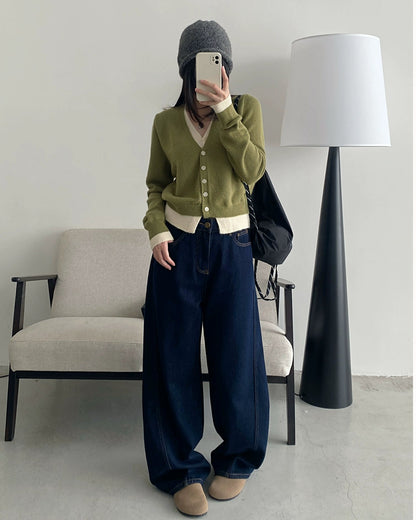 ツートーンカラーカーディガン - 00056