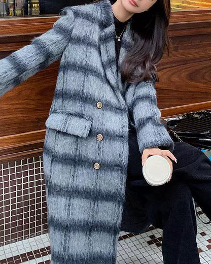 モヘアチェックロングコート - 00050