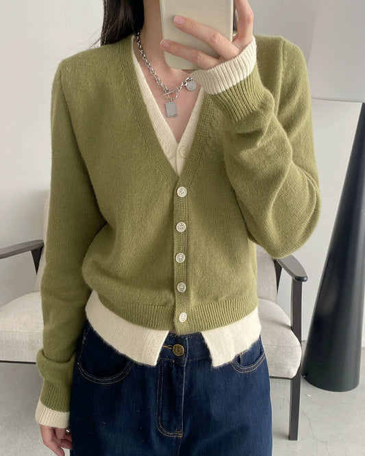 ツートーンカラーカーディガン - 00056