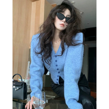 ブルーVネックニットカーディガン - 00005