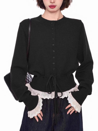 レースレイヤードニットカーディガン - 00042